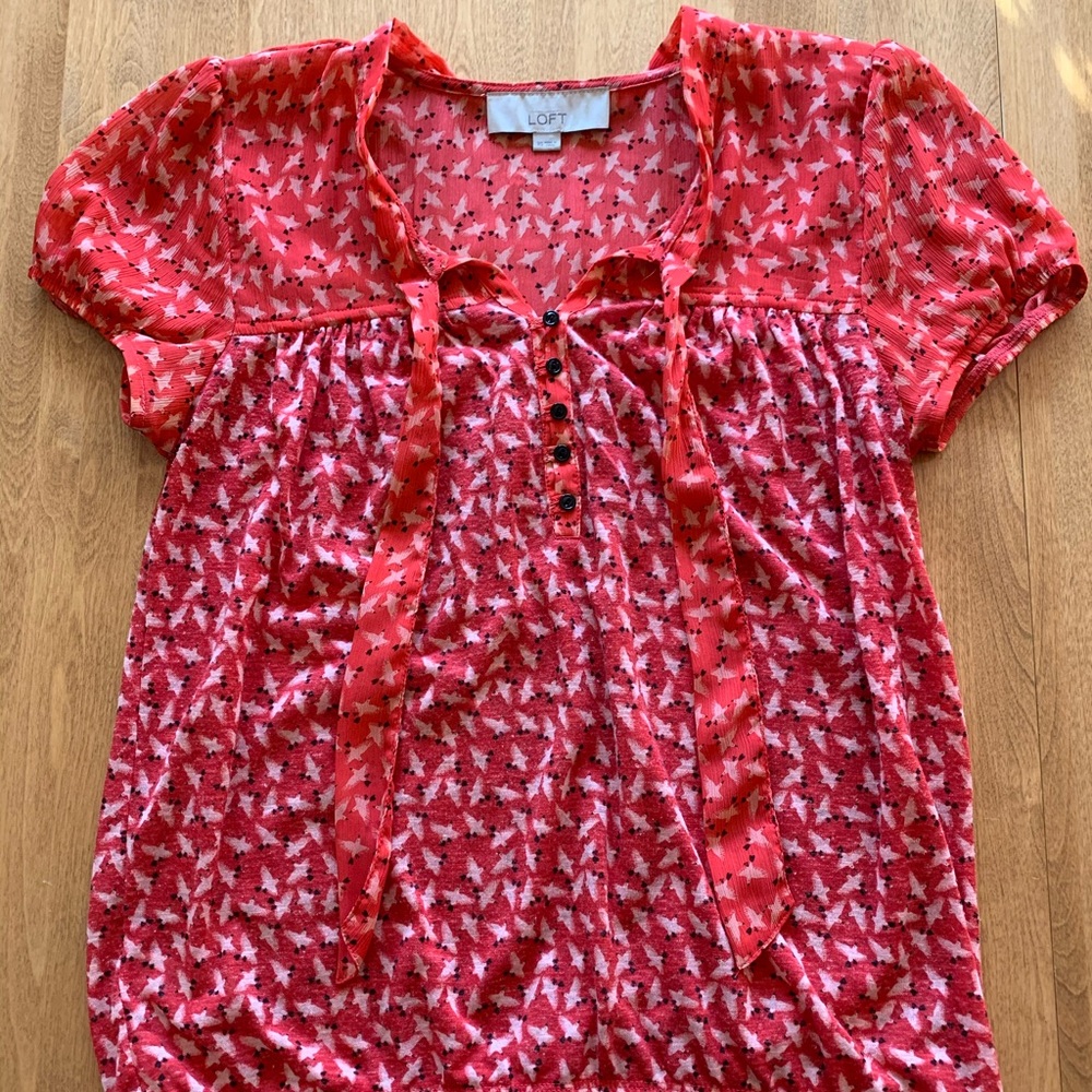 Salmon colored dress shirt with crane print LOFT